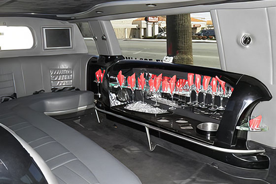 glass set in a limo